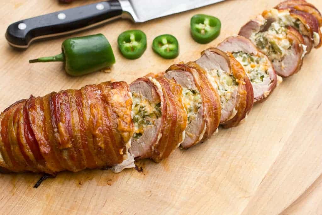 Jalapeño Popper Stuffed Smoked Pork Tenderloin Wrapped in Bacon