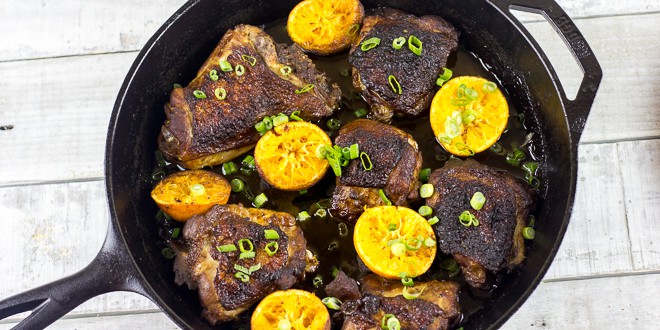 Tangerine Chicken Thighs - Cooked in a Cast Iron Skillet